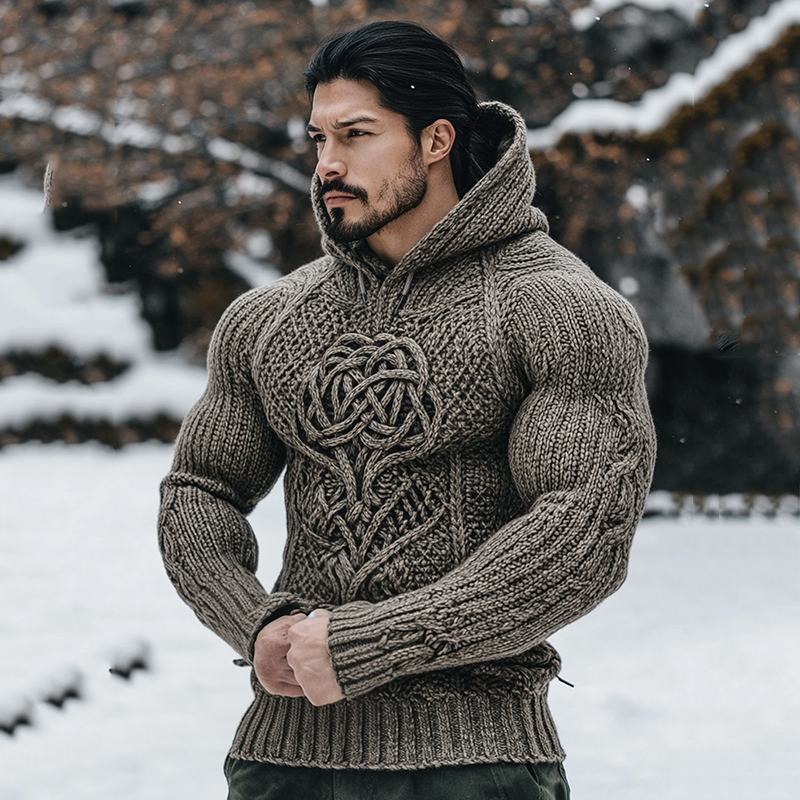 Irish Celtic Tree Of Life Jacquard Cozy Knit Hooded Sweater artswardrobe