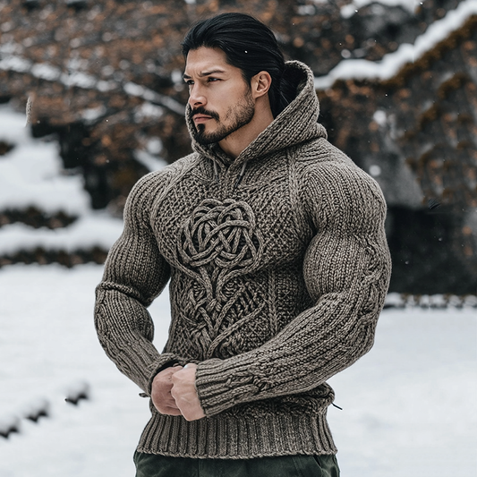 Irish Celtic Tree Of Life Jacquard Cozy Knit Hooded Sweater artswardrobe