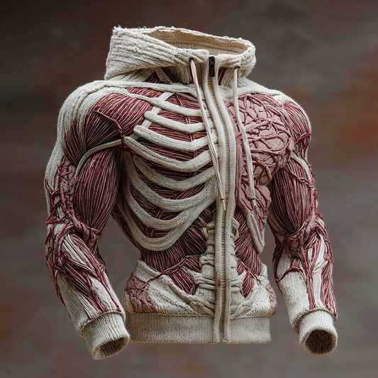 Men's Muscle Anatomy Art Warm Chunky Knit Zip-up Sweater artswardrobe