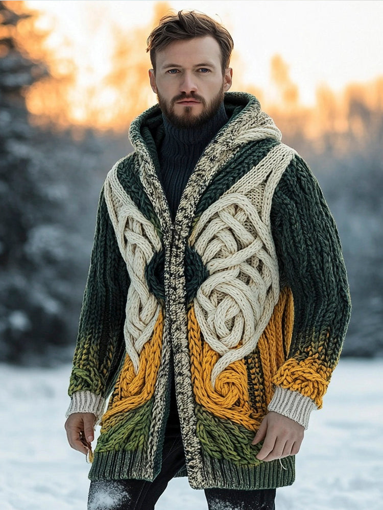 Irish Gradient Chunky Knit Pattern Men's Zipper Hooded Sweater artswardrobe