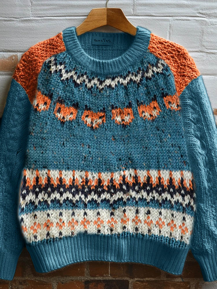 Vintage Fall Fox Cozy Knit Isle Sweater artswardrobe