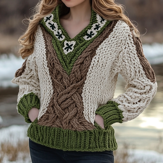 Women's Irish Celtic Knotted Jacquard Pocket Ireland's Hooded Sweater elevenforest