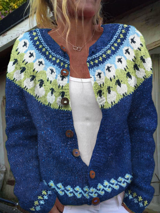 Farm Sheep Icelandic Style Women's Soft Sweater Cardigan elevenforest