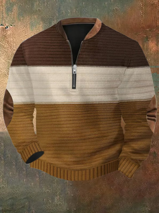 Men's Retro Christmas Print Zip Collar Sweatshirt elevenforest