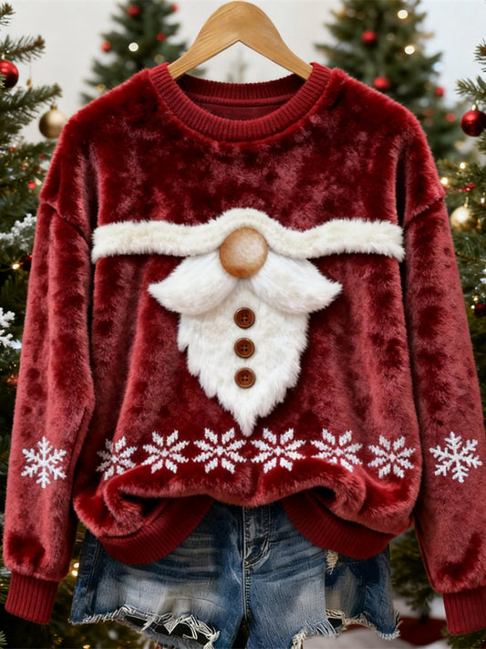 Comstylish Santa Claus Art Design Women's Soft Flannel Sweater