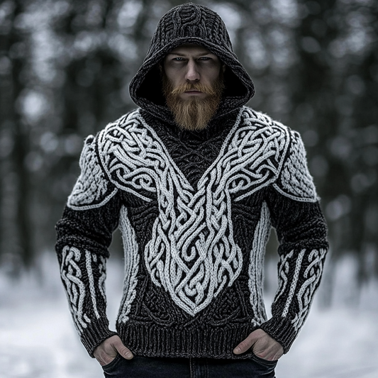 Men's Viking Tribal Celtic Inspired Knit Hooded Sweater elevenforest