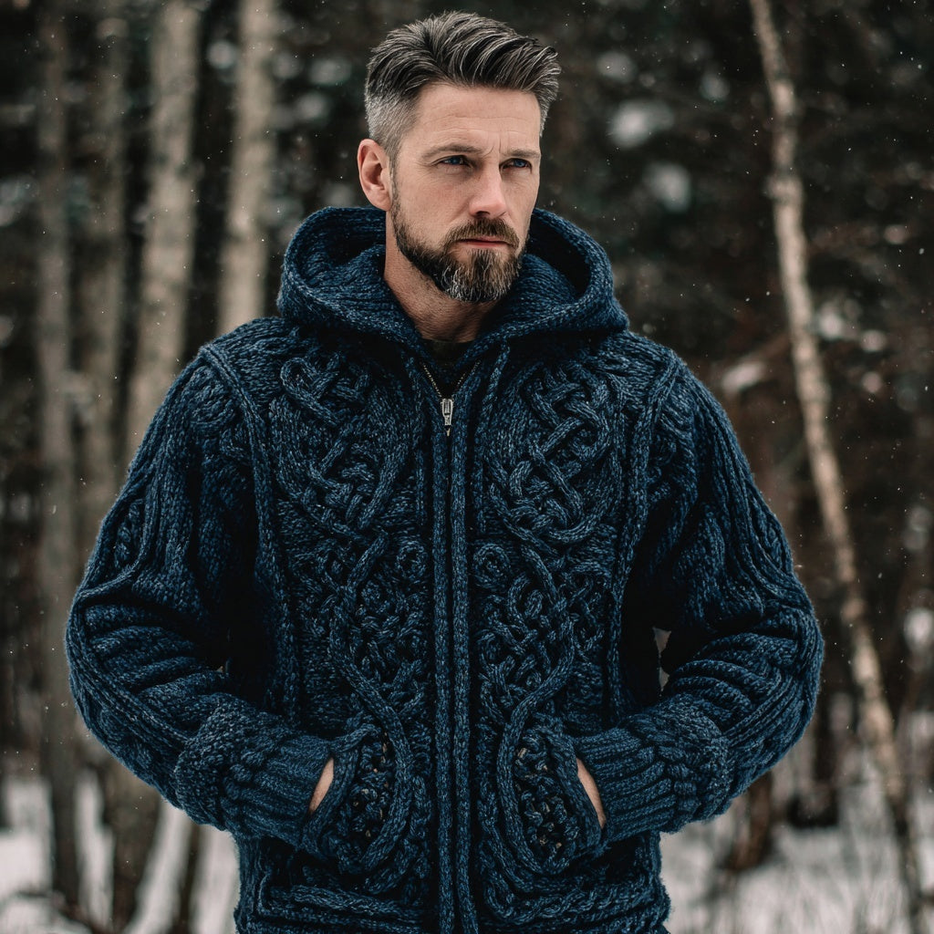 Men's Vintage Celtic Knot Viking Cozy Hooded Cardigan artswardrobe