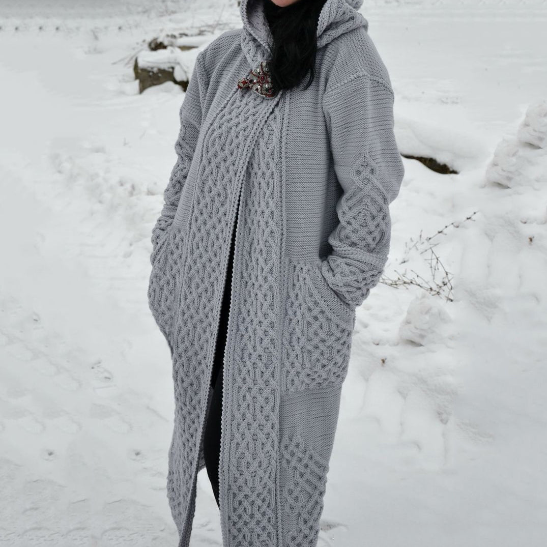 Women's Crochet Patchwork Solid Color Hooded Pocket Sweater Cardigan elevenforest