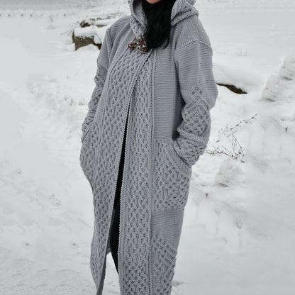 Women's Crochet Patchwork Solid Color Hooded Pocket Sweater Cardigan elevenforest