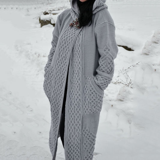 Women's Crochet Patchwork Solid Color Hooded Pocket Sweater Cardigan elevenforest