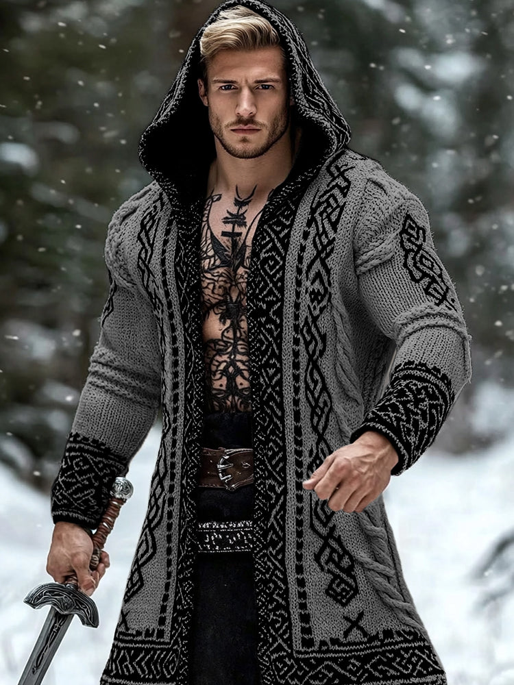 Men's Viking Tribal Pattern Jacquard Celtic Cozy Cardigan Sweater artswardrobe