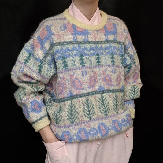 Vintage Colorful Trees Knitted Warm Sweater elevenforest