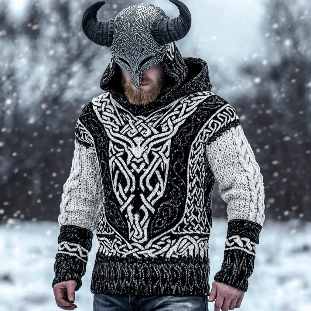 Men's Viking Style Celtic Thick Comfort Hooded Sweater elevenforest