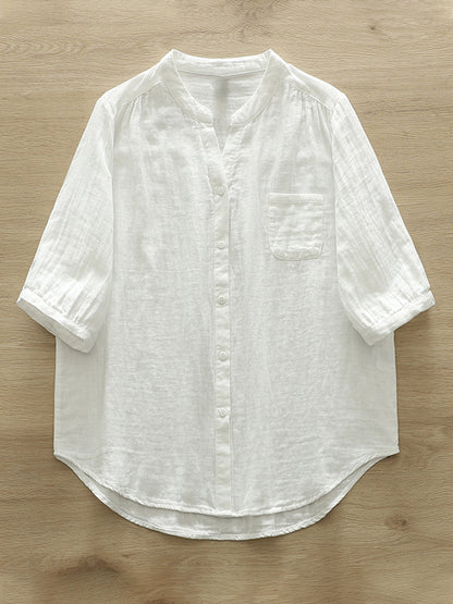 Comstylish Women's Simple Solid Color Linen Blend Casual Shirt