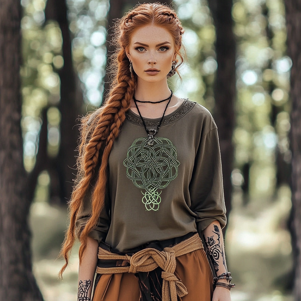 Comstylish Women's Vintage Viking Tree Of Life Linen Crew Neck Shirt