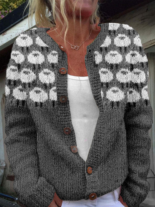 Lovely Sheep Knit Pattern Cozy Knit Cardigan elevenforest