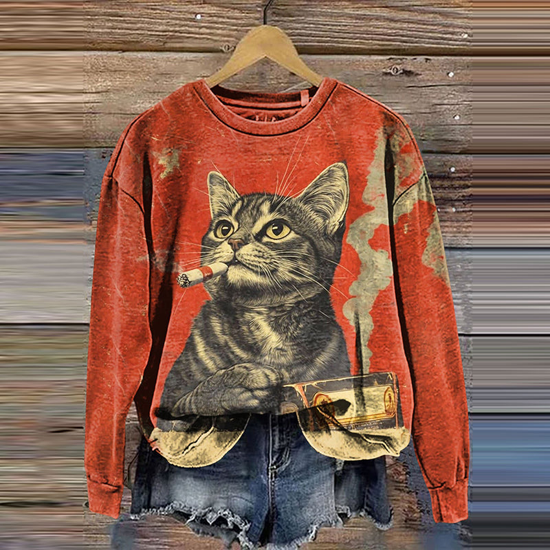 Comstylish Women's Cute Cat Art Casual Sweatshirt