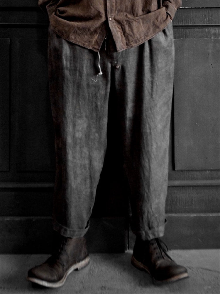 Men's Vintage Loose Fit Linen Blend Cropped Pants artswardrobe
