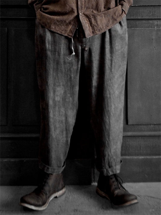 Men's Vintage Loose Fit Linen Blend Cropped Pants artswardrobe