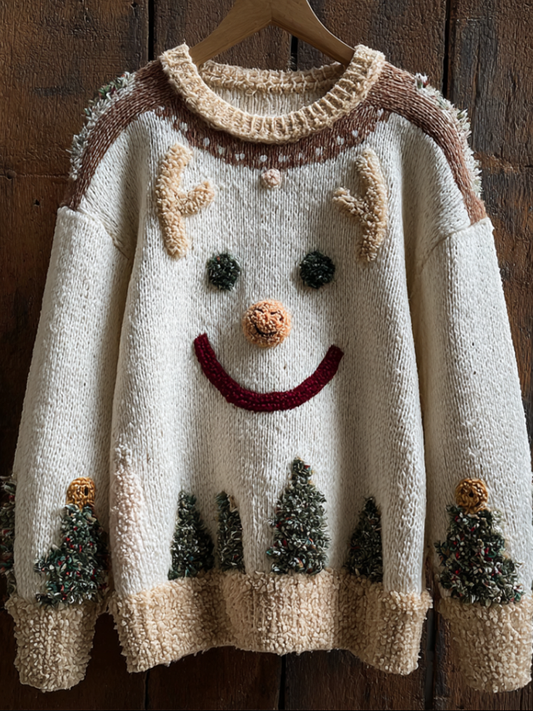 Christmas Snowman Element Women's Round Neck Knit Sweater artswardrobe