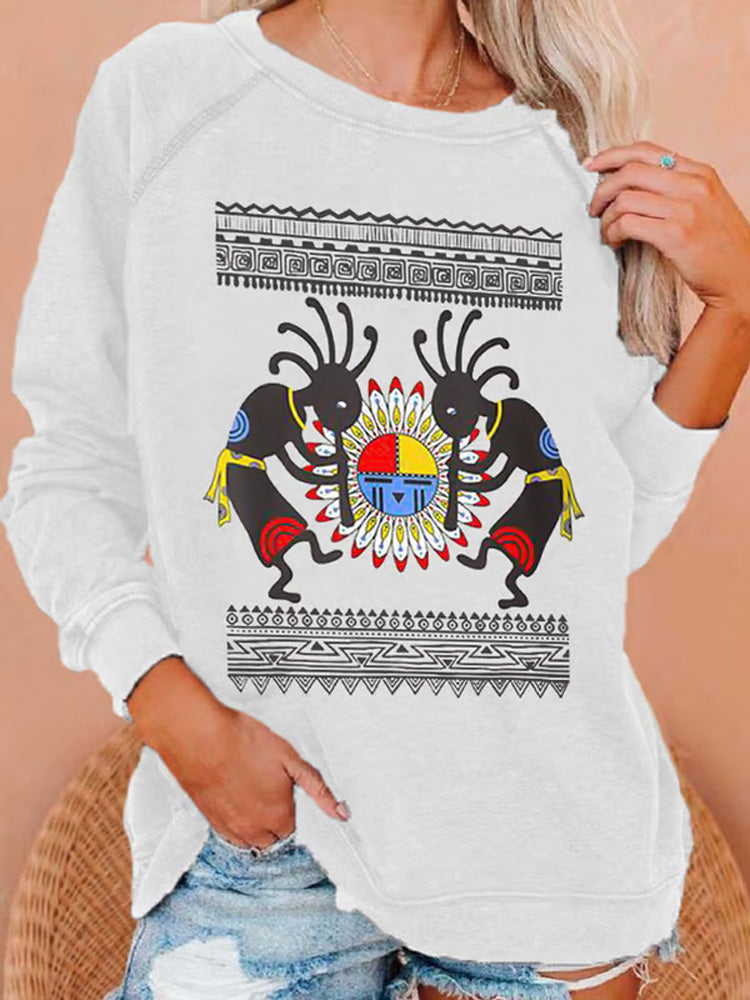 Comstylish Retro Native American Heritage Month Kachina Kokopelli Print Sweatshirt