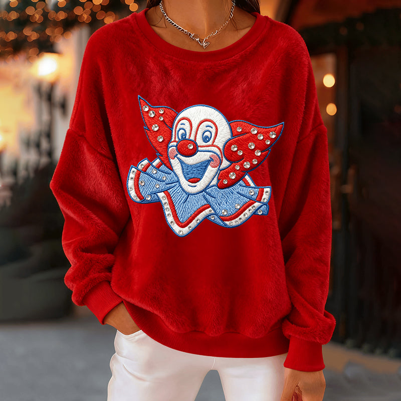 Comstylish Women's Cologne Carnival Clown Pattern Casual Plush Sweatshirt