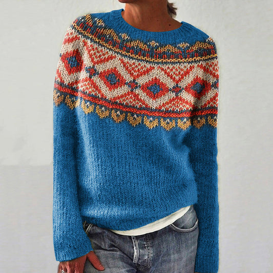 Vintage Ethnic Geometric Pattern Contrast Sweater elevenforest