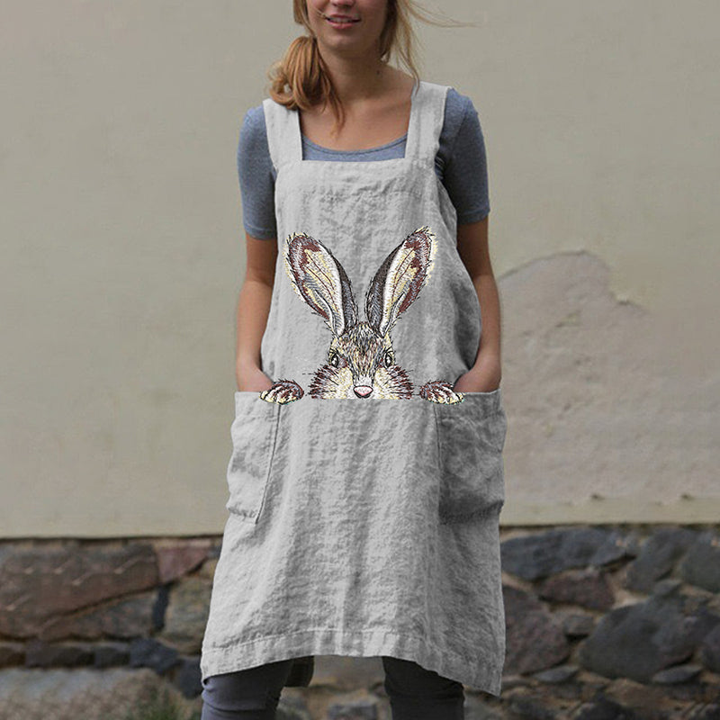 Women'S Funny Bunny And Radish Print Apron Dress artswardrobe