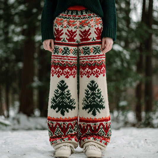 Comstylish Vintage Christmas Inspired Pattern Cozy Knit Pants