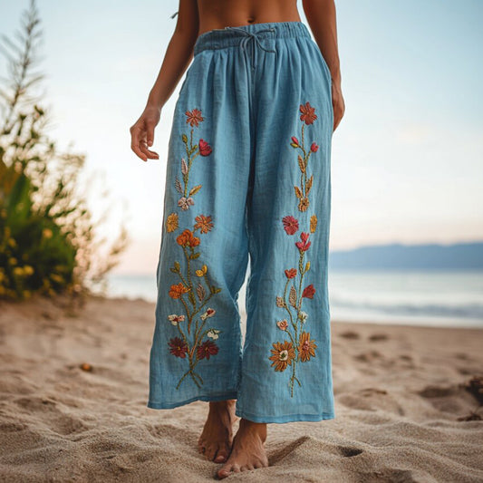 Women's Vintage Ethnic Floral Print Casual Pants artswardrobe