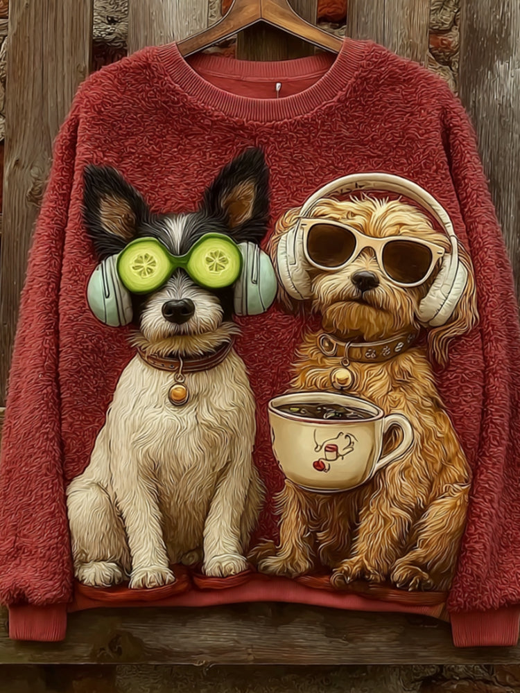 Comstylish Sunbathing Dog Comfortable Round Neck Sweater