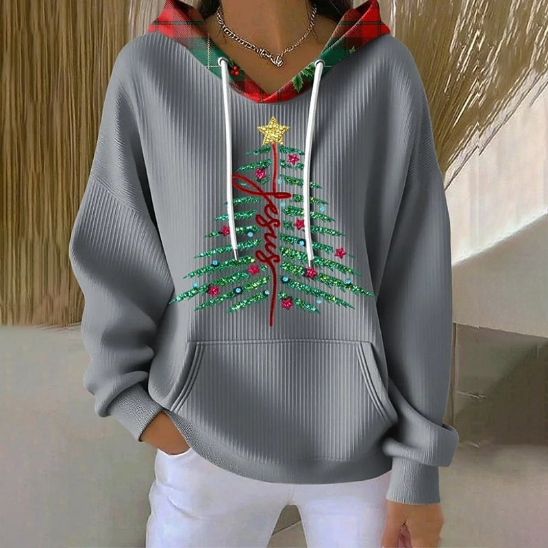 Comstylish Women's Christmas Tree Print Casual Hoodie