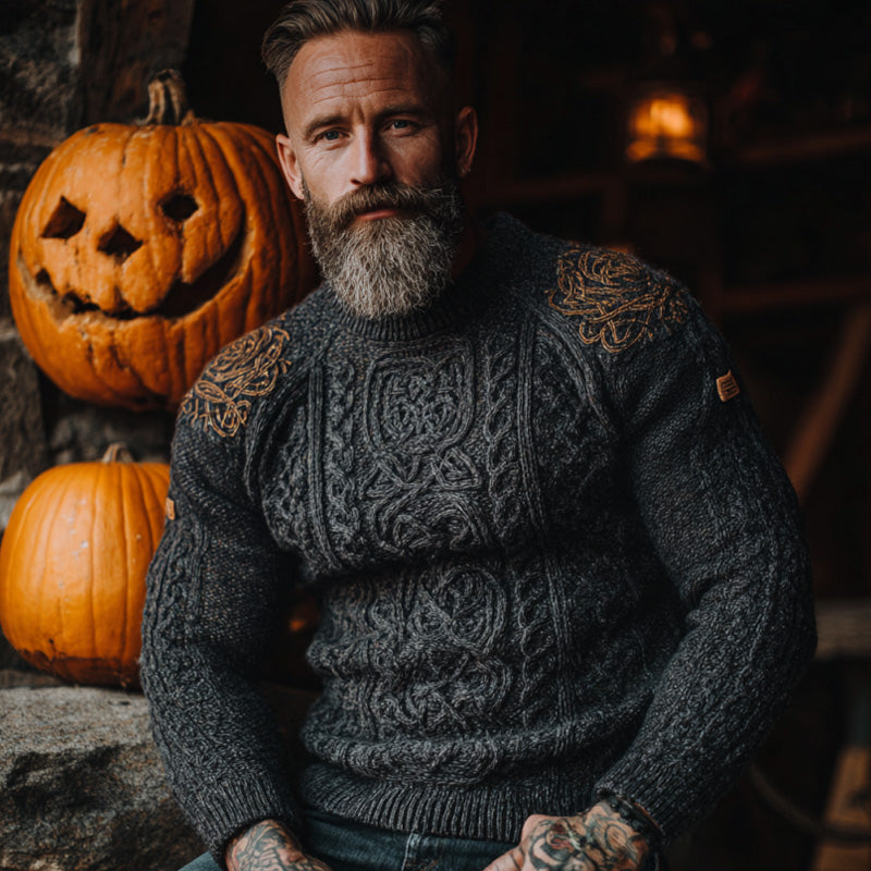 Men's Vintage Viking Halloween Embroidered Sweater artswardrobe