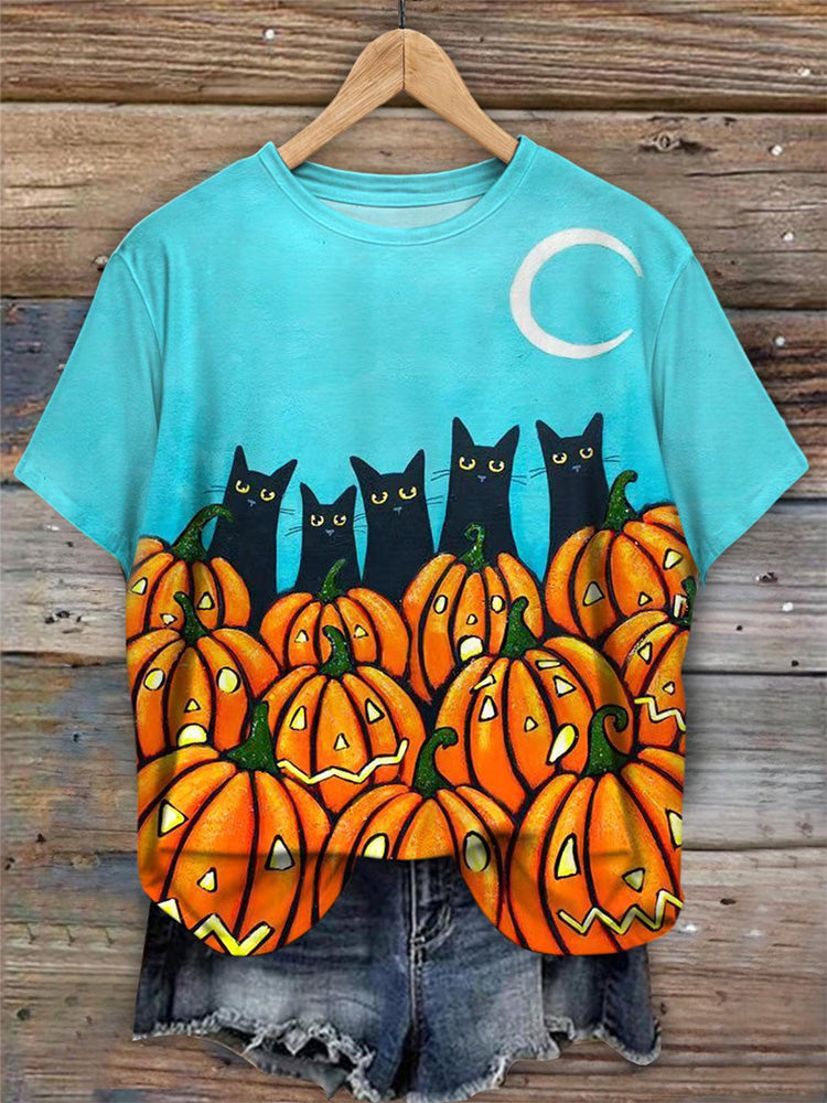 Pumpkin Cats Crew Neck T-Shirt artswardrobe