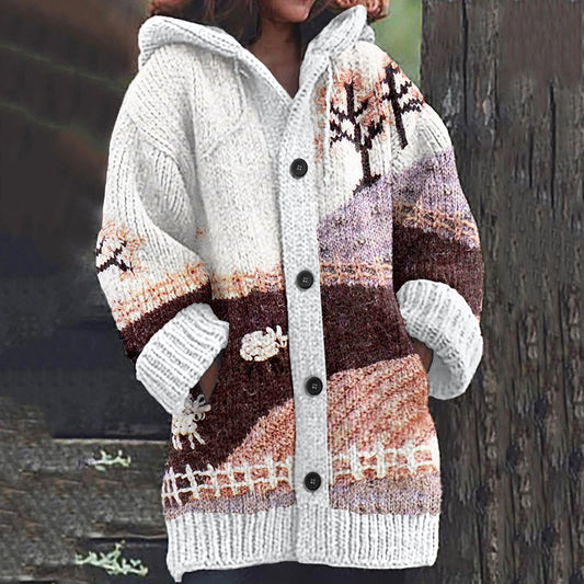 Vintage Icelandic Sheep Landscape Knitted Cozy Cardigan elevenforest