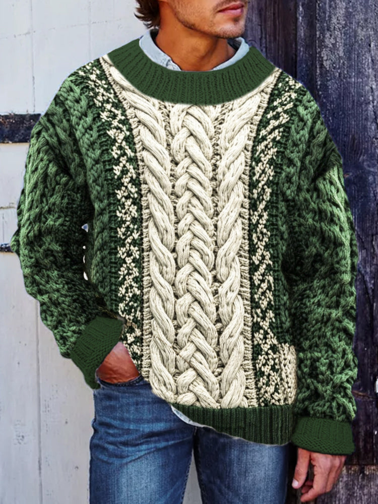 Twisted Floral Knit Pattern Men's Crew Neck Sweater artswardrobe