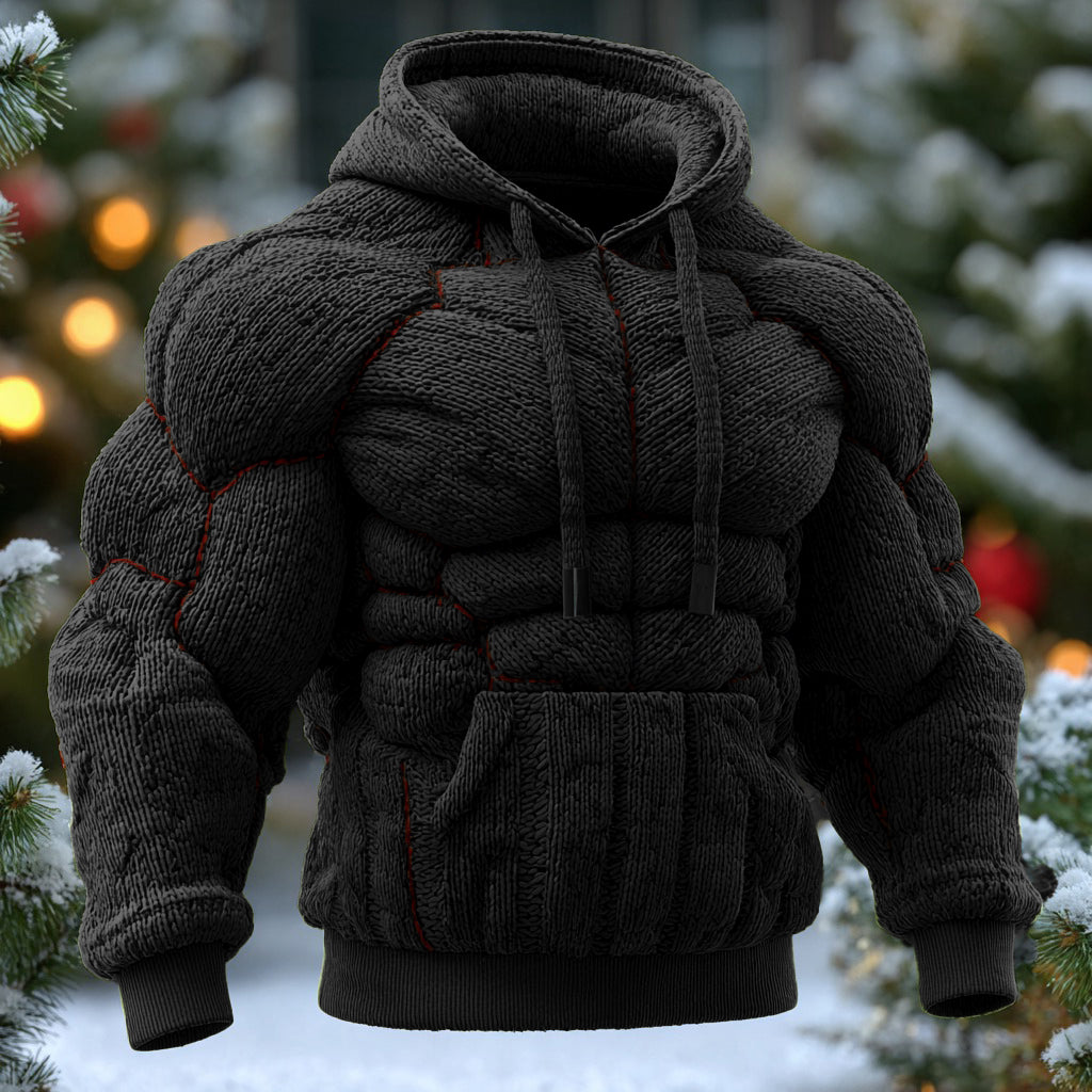 Line Art Knitted Warm Men's Hooded Sweater artswardrobe