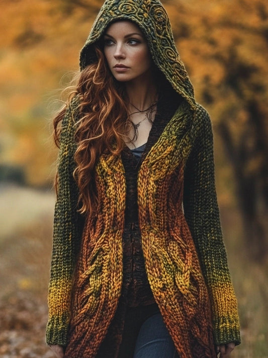 Vintage Celtic Knot Knit Women's Hooded Cardigan elevenforest