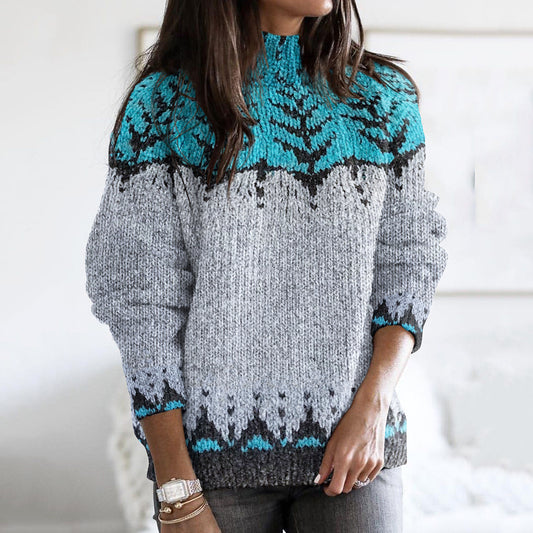 Women's Turtleneck Sweater With Vintage Fair Isle Knitted Jacquard Pattern elevenforest