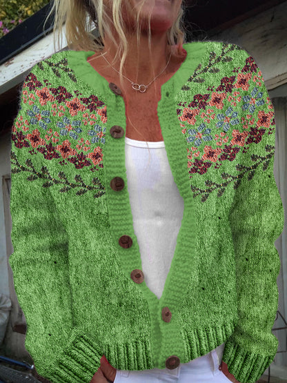 Vintage Icelandic Floral Art Print Cozy Button Sweater elevenforest