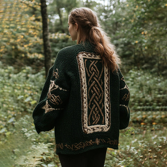 Vintage Women's Irish Celtic Knot Knitted Cozy Jacquard Cardigan elevenforest