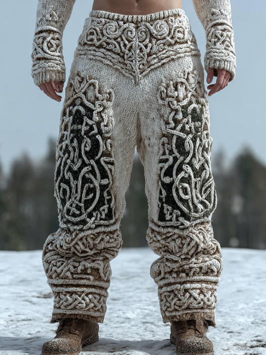 Men's Retro Viking Style Straight-leg Loose Knit Long Pants artswardrobe