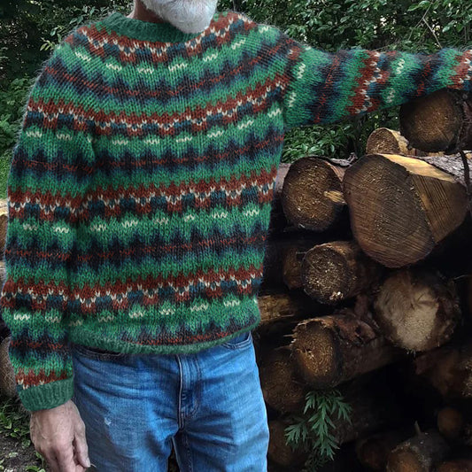 Vintage Icelandic Geometric Pattern Knitted Thermal Sweater elevenforest