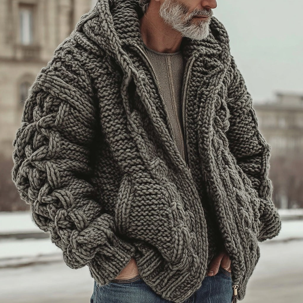 Men's Vintage Fairman Island Jacquard Thick Warm Zip Hooded Sweater Cardigan artswardrobe