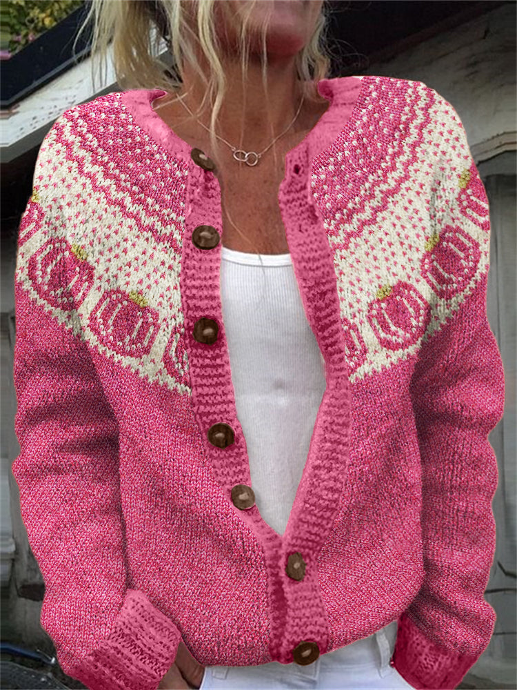 Pink Pumpkins Yoke Cozy Knit Isle Cardigan elevenforest