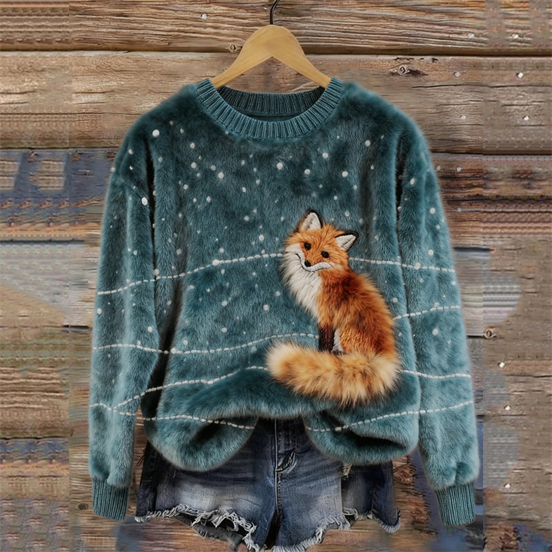 Comstylish Forest Fox Snowing Landscape Cozy Plush Sweatshirt