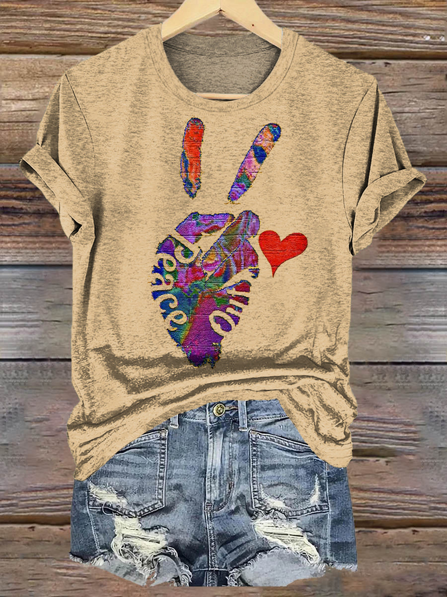 Women's Art Floral Hippie Print Crew Neck T-Shirt