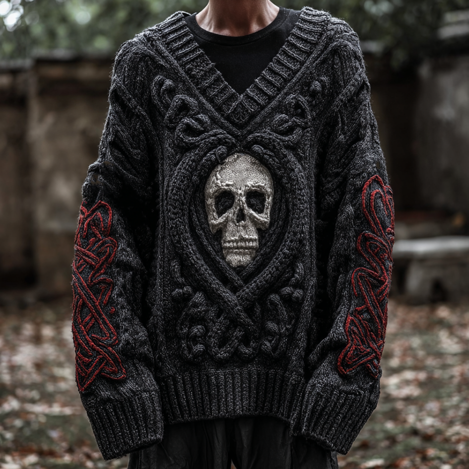 Halloween Men's Skeleton Element V-neck Knit Sweater artswardrobe