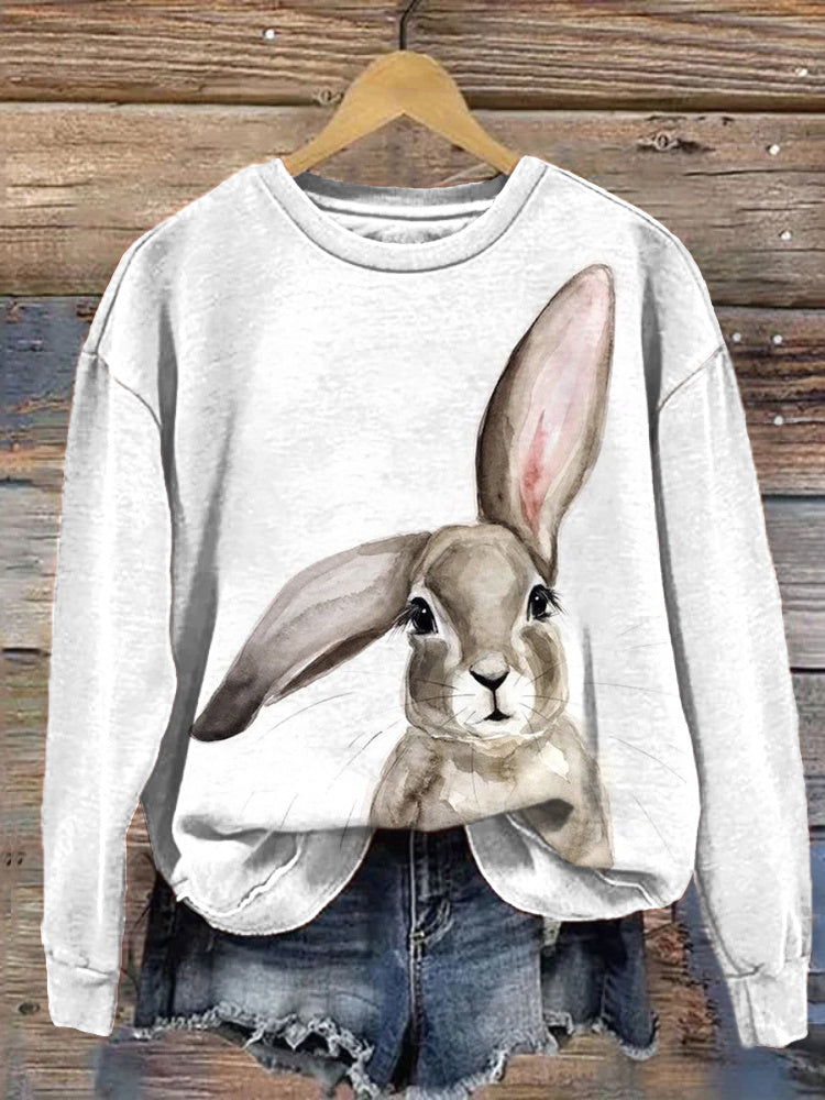 Watercolor Rabbit Print Casual Cozy Sweatshirt artswardrobe