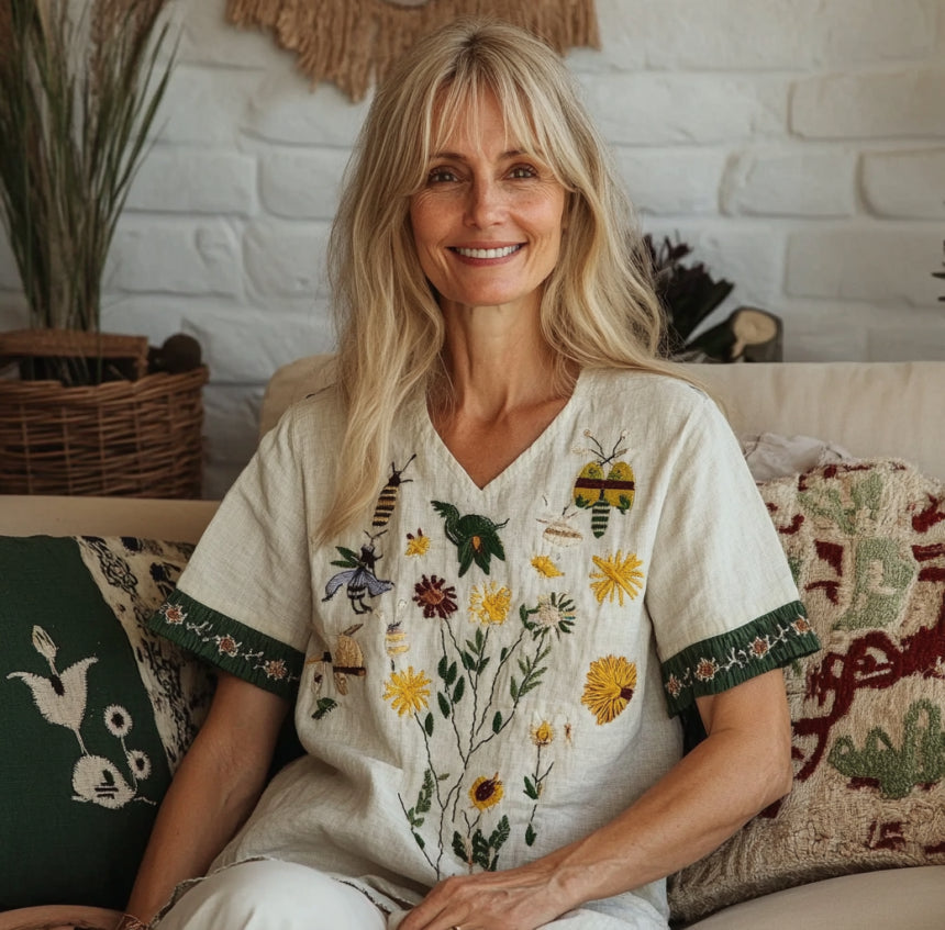 Women's Vintage Bee And Floral Art Print Shirt artswardrobe